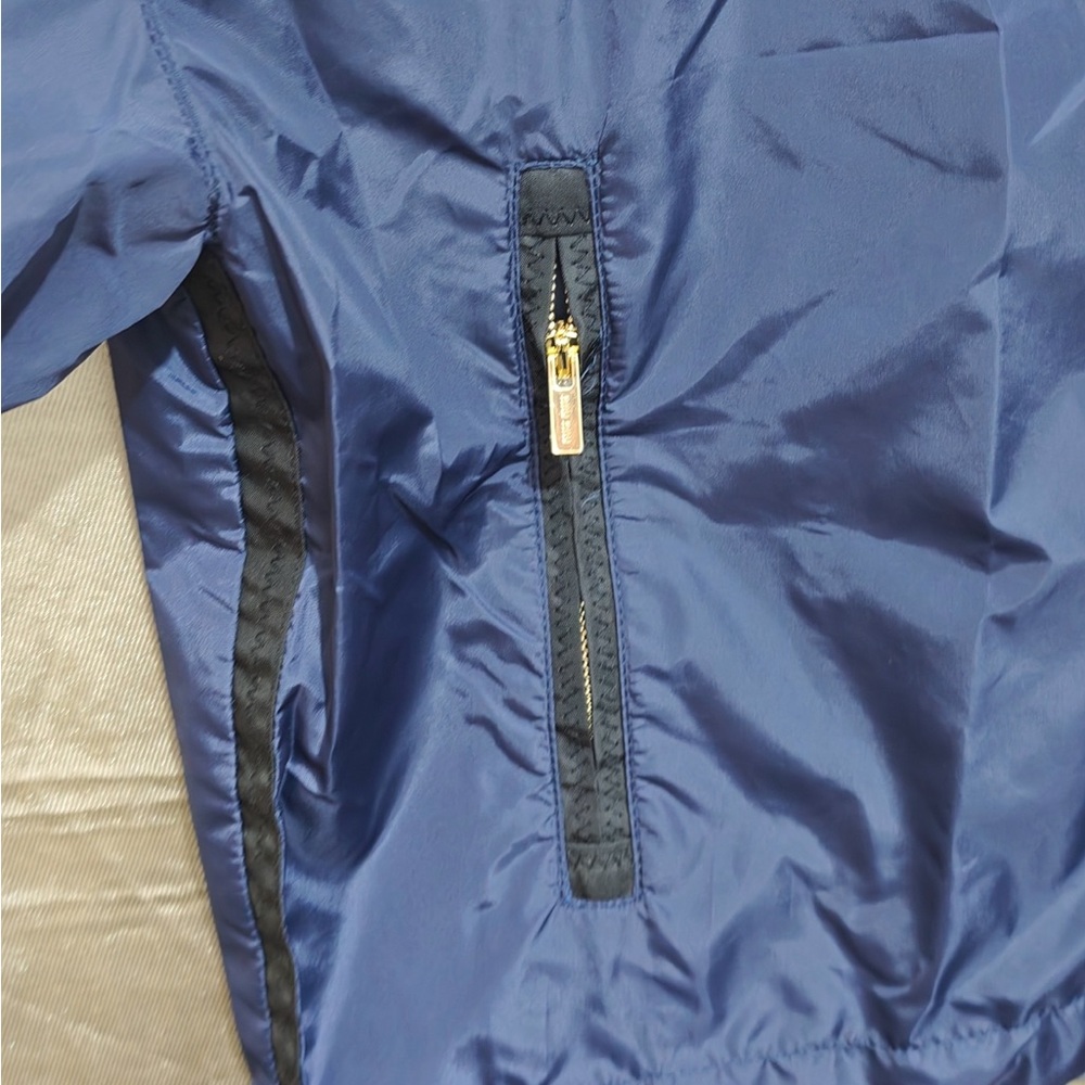 Miu Miu Navy Hooded Nylon Bomber with Contrast Zip Trim - Picture 6 of 8
